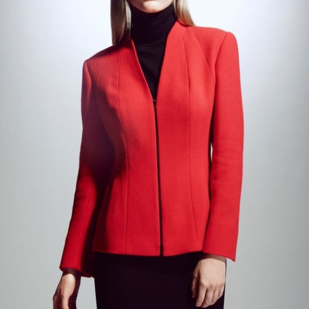 Lafayette 148 New York Red Structured Open-Front Blazer